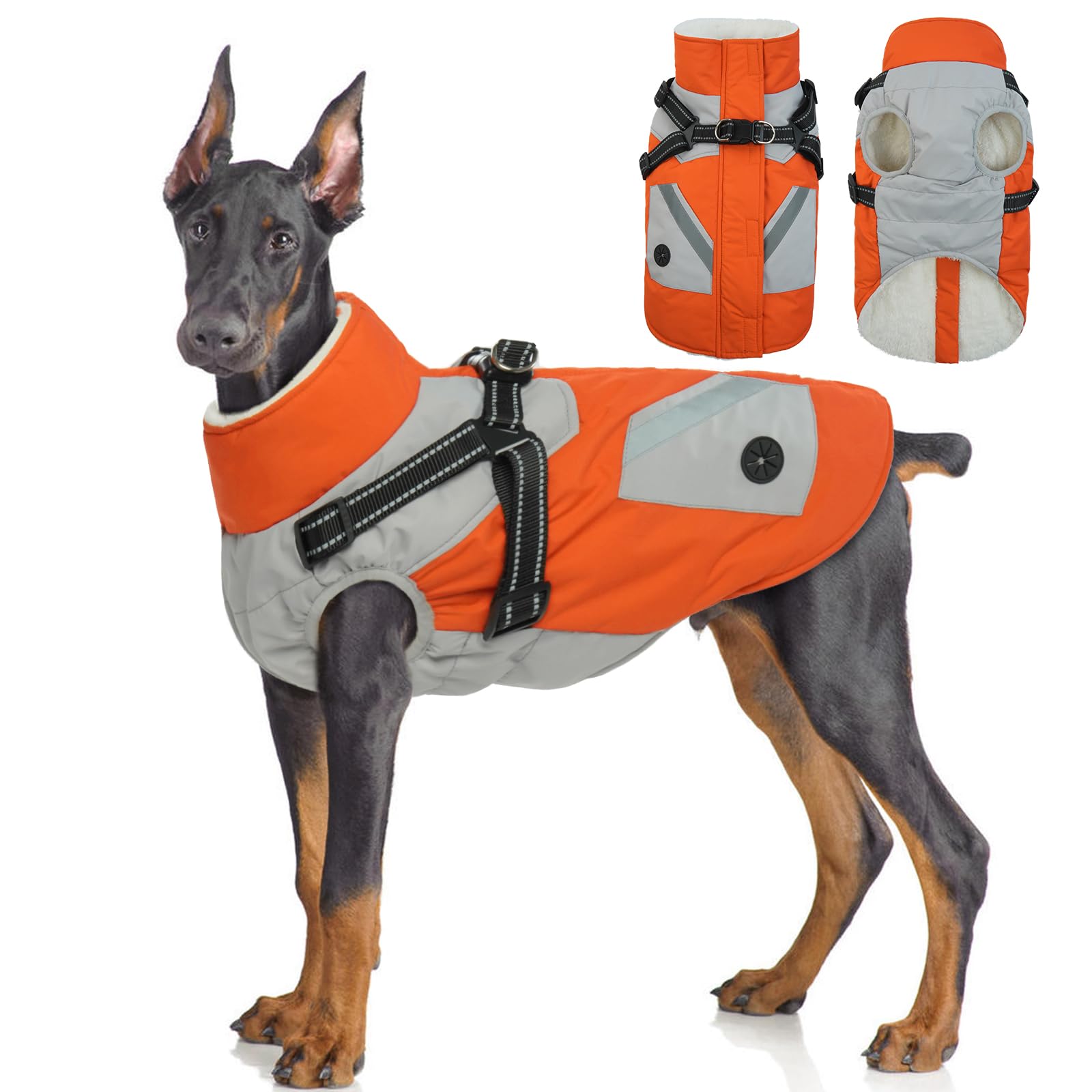 Hjyokuso Soft Polar Fleece Lined Warm Dog Jacket - Waterproof With Harness, Warm Coats & Jackets for Large Dogs, Winter Coat - L