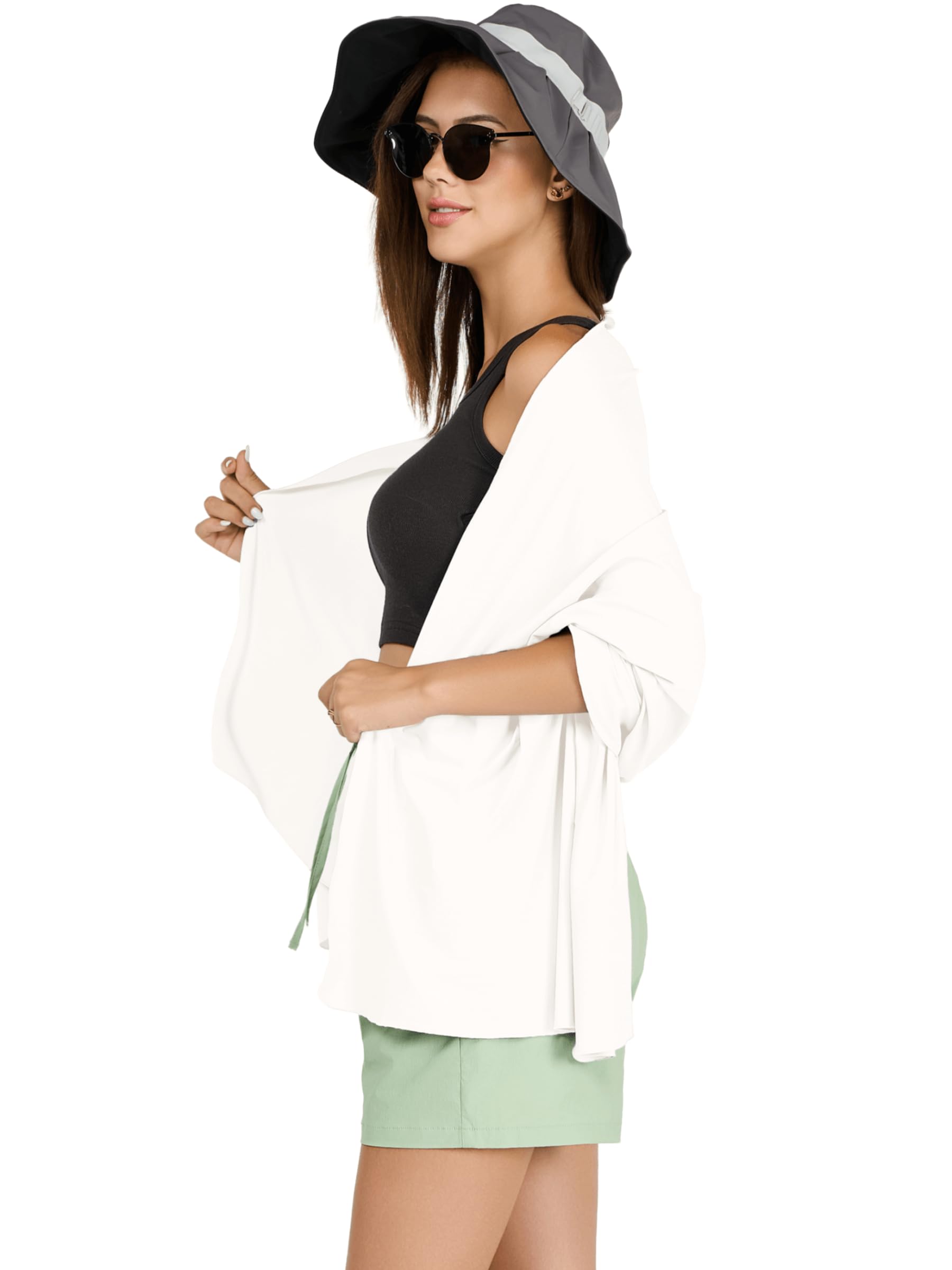 Photo 1 of VENVSBEE Shawl Wraps For Women UPF 50+ UV Sun Protection Summer Shawl Lightweight Cooling Travel Scarf Beach Swimsuit Cover Up-01 White
