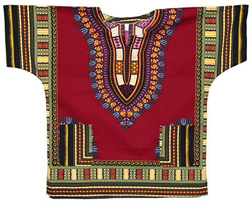 African Planet Dishiki Party Hippie Shirt Tribal Mens Womens Top Blouse Crimson