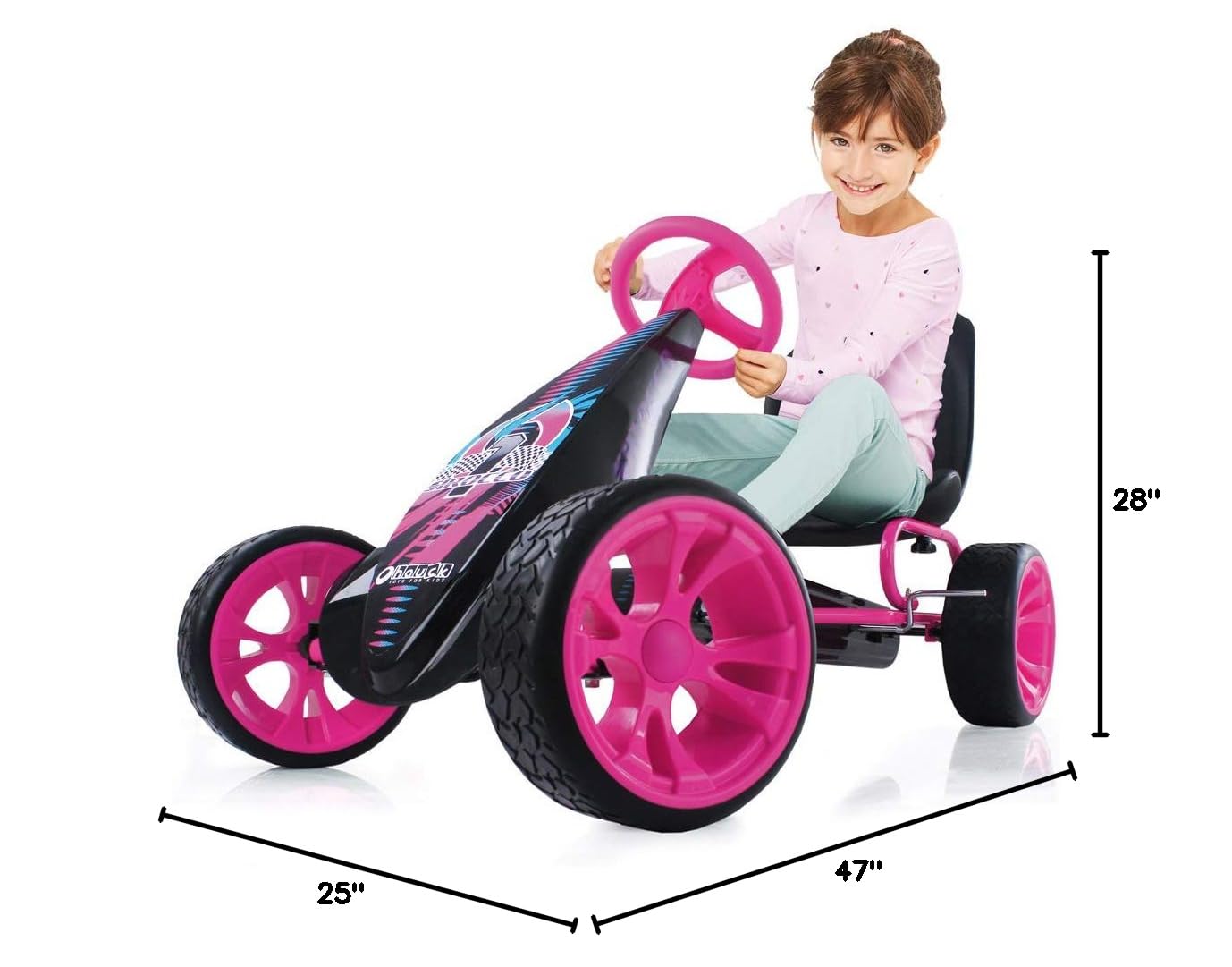 Hauck Sirocco - Racing Go Kart | Pedal Car | Low profile rubber tires | Pedal power auto-clutch free-ride | Adjustable seat - Pink, Large