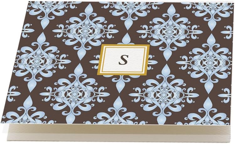 Blue and Chocolate 'Floral' Folded Note Cards, Set of 12 Monogrammed 'S' with envelopes