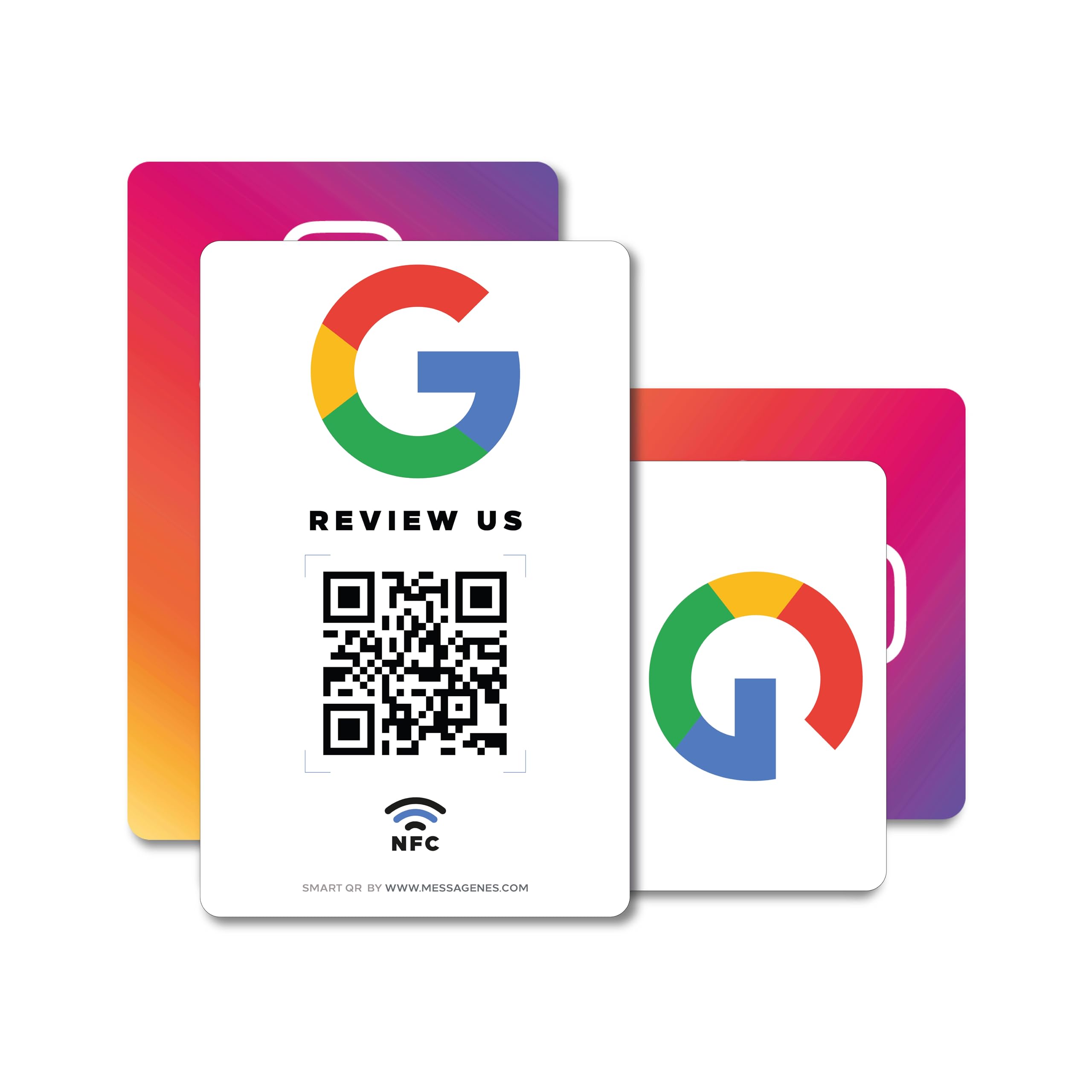 MESSAGENES | Google QR and NFC Reviews PVC Card | Double QR Code Reviews Google + Instagram | Pack 2 Units 12 x 8 cm | QR and NFC Business Card | Earn Followers on Instagram | Win Reviews