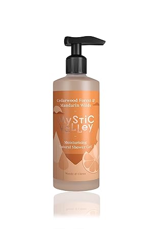 Mystic Valley Shower Gel with Cedarwood & Mandarin Essential Oils Natural Soap Free Moisturising Body Wash for Soft, Supple Skin - 350ml