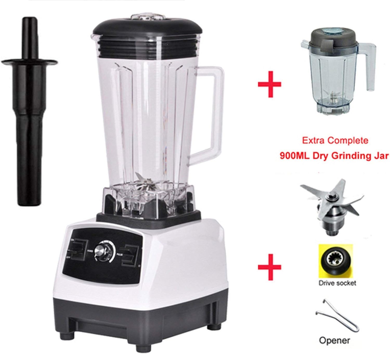 BPA Free 3HP 2200W Heavy Duty Commercial Grade Mixer Juicer High Power Food Processor Ice Smoothie Bar Fruit Blender,White dryjarfullpart,US Plug