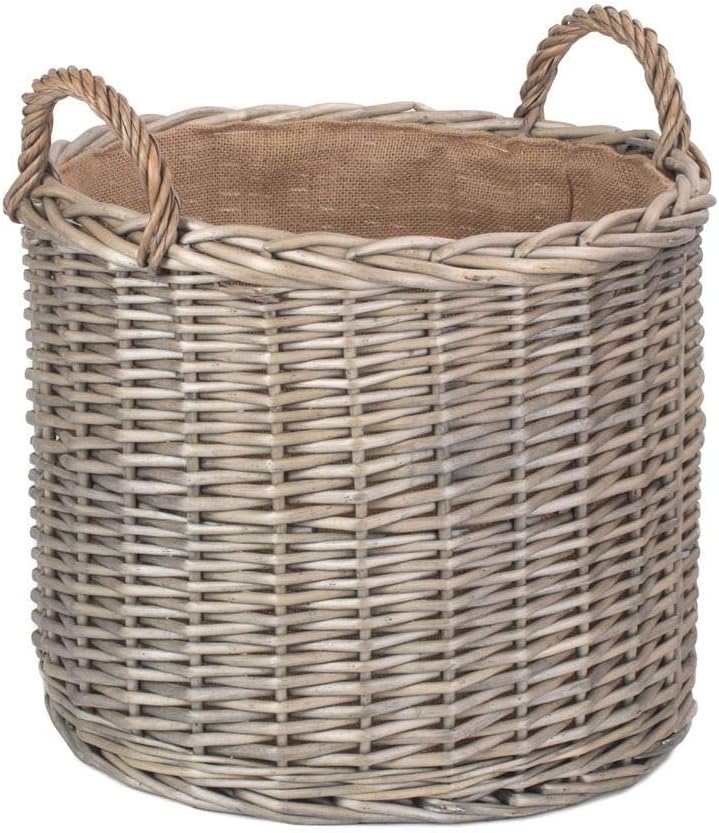 Red Hamper Large Round Lined StraightSided Wicker Log Storage Basket