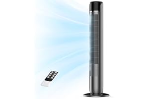 DUMOS Tower Fan for Bedroom, Standing Floor Fans with Remote Control, 28dB Quiet, 4 Modes, 5 Speeds, 12H Timer, 60°Oscillation, Powerful 25Ft Far, Bladeless for Home, Office, Living Room, 36” Black