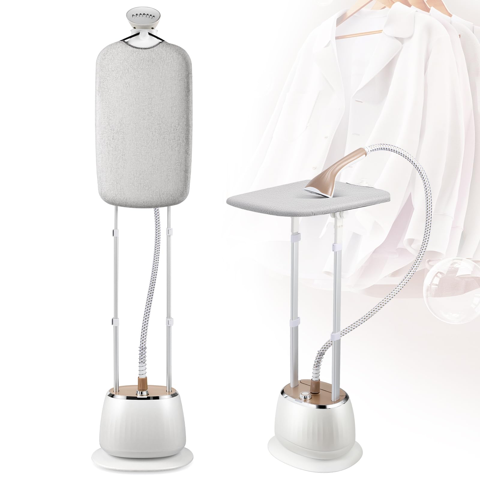 Photo 1 of CGOLDENWALL 3-in-1 Standing Garment Steamer for Clothes, with Flat & Hanging & Diagonal Iron Options, 10-Level Steam, Includes Garment Hanger, Ironing Board, and Gloves