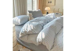 Koudi Blue White Gingham Duvet Cover Twin Size for Kids Small Checkered Comforter Cover Cute Plaid Bedding Set Soft Reversibl