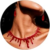 Jean Beau Vampire Costume Accessories Set Blood Choker Gothic Dangle Drop Earrings Punk Goth Halloween Red Necklace Statement Cosplay Decorations Holiday Jewelry Gift