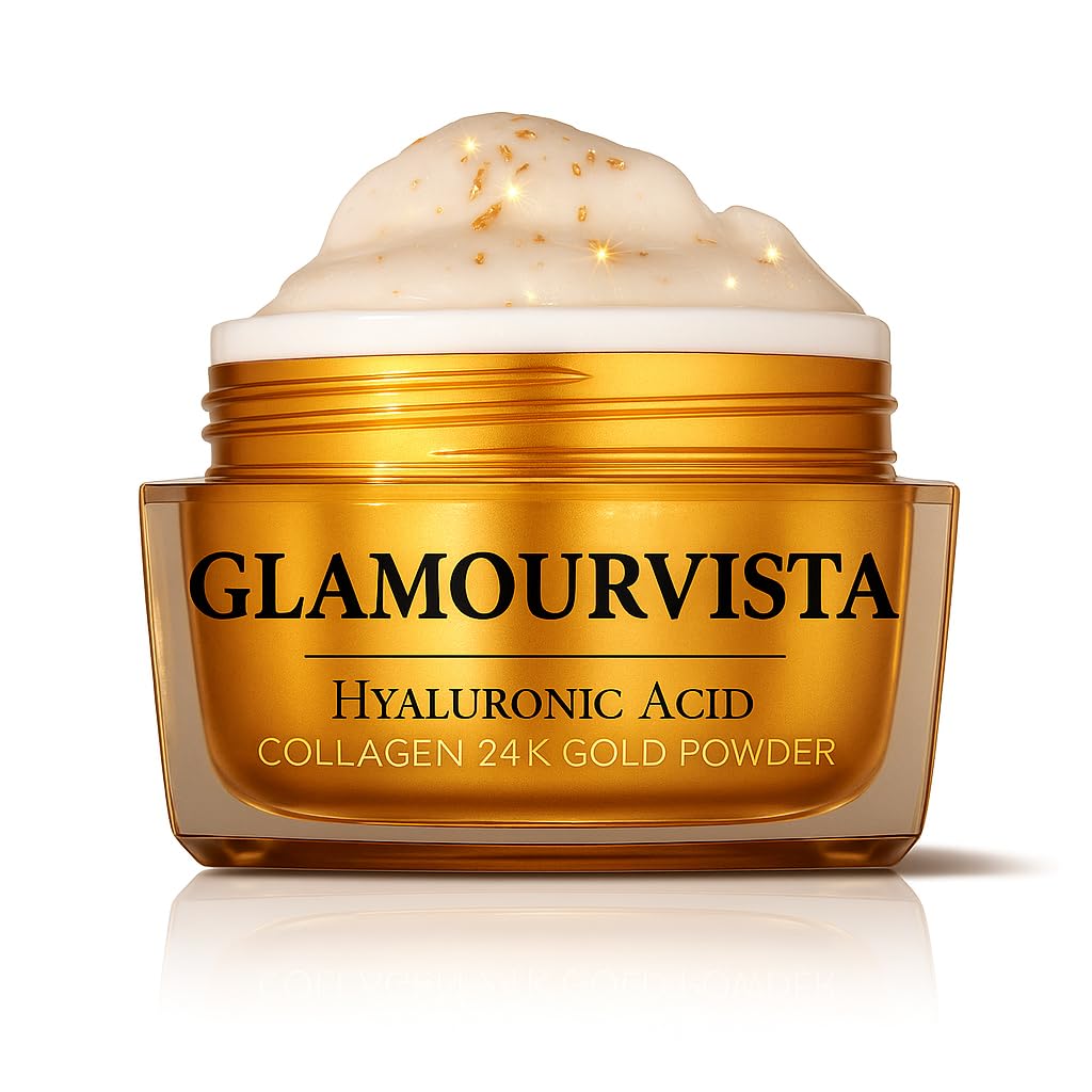 Glamourvista Luxury Anti-Wrinkle Face Cream - Collagen, Hyaluronic Acid & 24k Gold Flakes - Daily Anti-Aging Moisturizer for Face, Neck & Décolleté - Made in UK, 50ml