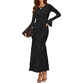 ZESICA Women's Long Sleeve Bodycon Maxi Dress 2026 Fall Fashion Floral Sexy Mermaid Wedding Guest Cocktail Party Dresses