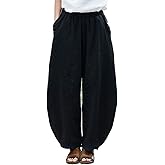 IXIMO Women's Cotton Linen Pants Casual Baggy Elastic Waist Relax Fit Trousers Slacks