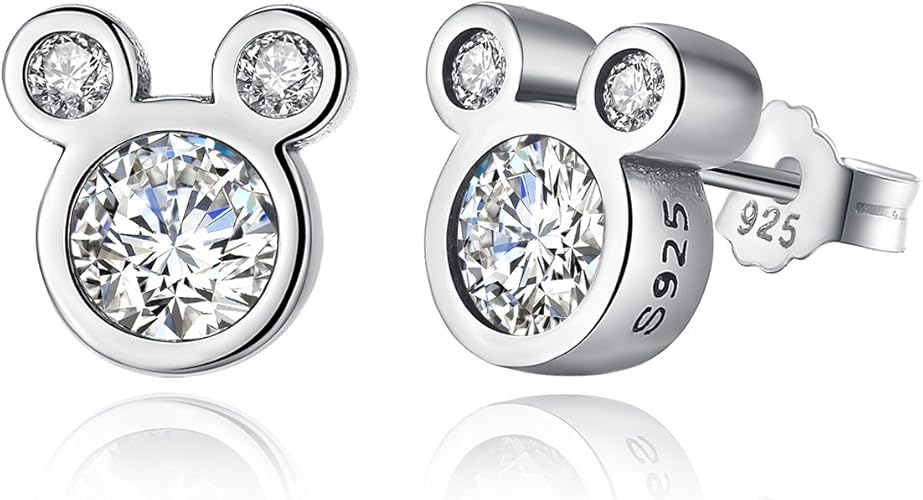 BAMOER Mouse Stud Earrings Sterling Silver Birthstone Earrings Stud for Women Birthday Gift