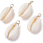 KitBeads 100pcs Natural Cowrie Shell Charms Real 18K Gold Plated Sea Creature Conch Charms Ocean Animal Seashell Charms for Jewelry Making Bracelets Bulk