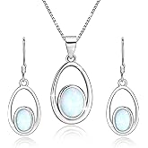 YZSFMZGE Opal Moonstone Jewelry Set 925 Sterling Silver Necklace and Earring for Women Opal Moonstone Jewelry Gifts for Sensitive Ears for Birthday Christmas