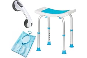 ROLLATOO Shower Chair for Inside Shower - Shower Stool with Assist Shower Bath Sponge/Toiletry Bag, Tool-Free Assembly Bathro