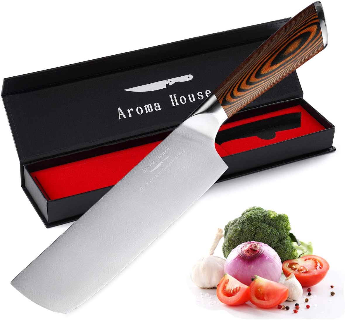 Nakiri Knife 7 Inch, Vegetable Chef's Knife With High-Carbon Stainless Steel & Ergonomic Handle Suitable for Kitchen & Restaurant