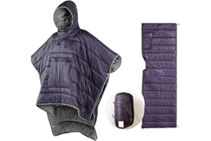 Thermal Poncho Wearable Hooded Blanket - Envelope Lightweight Camp Sleeping Bag Cloak Cape Windproof Compression Sack