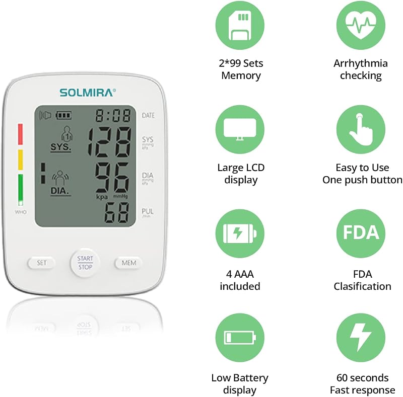 - Tensiómetro de Brazo Digital CK-A139, Automático, 2 Usuarios x 90 Mediciones, Indicador OMS, Pantalla Grande, Brazalete Ajustable 22-32cm, USB Tipo C o Pilas, Blanco
