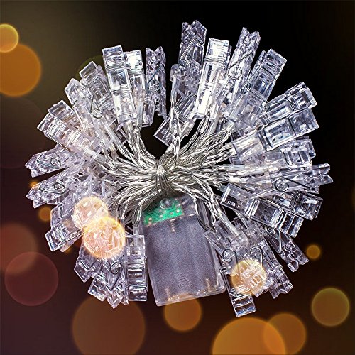 Photo Clips String Lights 40Led 14.7Ft Battery Powered DIY Picture Cards Artwork Wall Lights Clips for Hanging Photos Paintings Pictures Card and Memos Wedding Party(Warm White) - Thumbnail 6