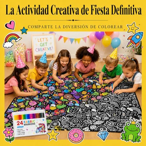 VEELU Adult Coloring Blanket 156×125cm with 24 Markers, Painting Blanket Washable Reusable, Anti-Stress Blanket for Kids and Family Activity, Birthday Gift