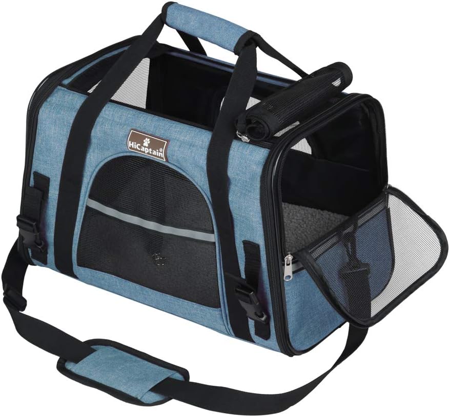 HiCaptain Soft Side Pet Carrier with Removable Fleece Mat, Airline Approve Travel Cat Carrier Perfect for Small Animals