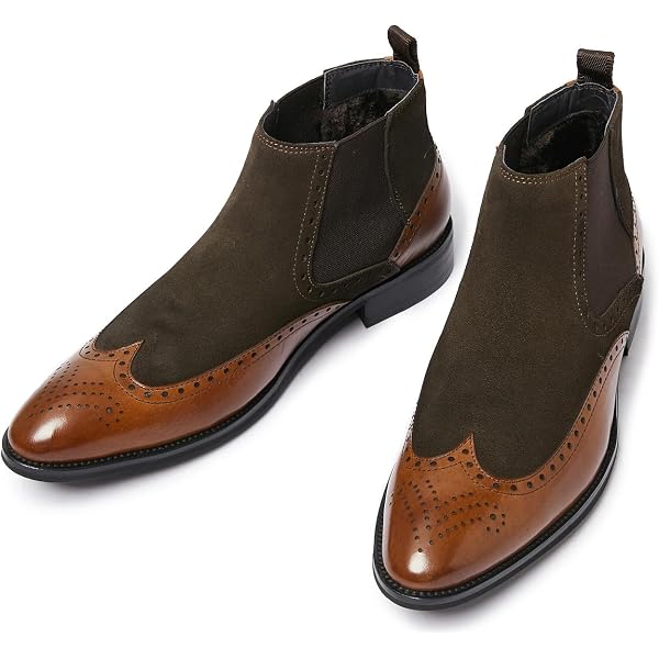Santimon Men\'s US 10 Brown Leather‎ Brogue Zipper Ankle Dress Boots Santimon Mens Genuine Leather Boots Formal Dress Shoes Ankle  main image 4