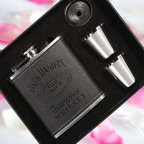 7oz Luxury Stainless Steel Leather Hip Flask Jack Daniels