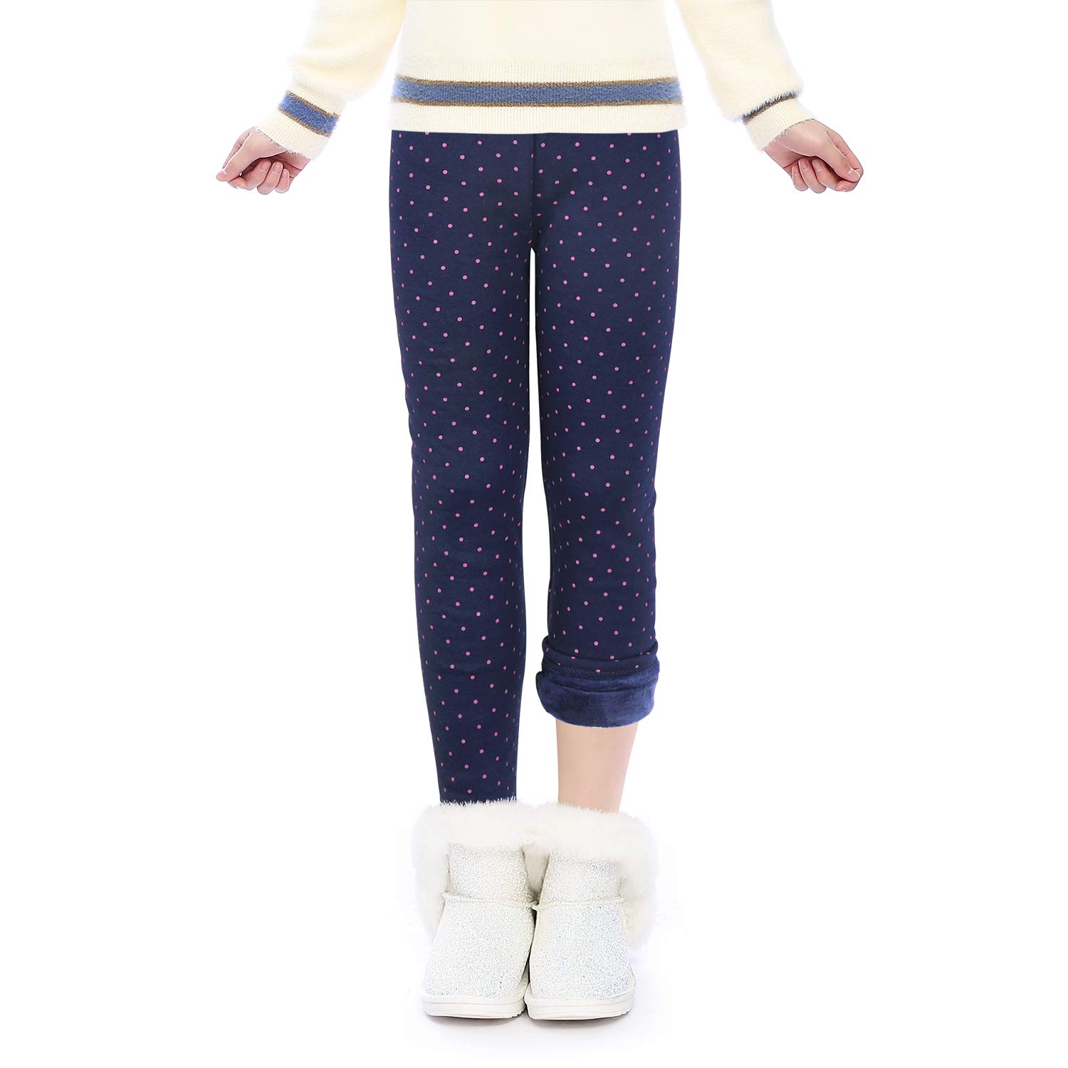 slaixiu Winter Thick Warm Long Kids Pants Fleece Lined Girls Leggings(GP21_Navy_110)