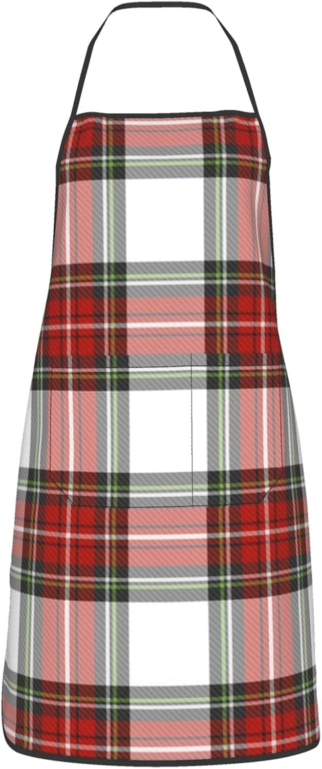 Unisex Apron with Pockets Christmas tartan plaid Cooking Kitchen Chef
