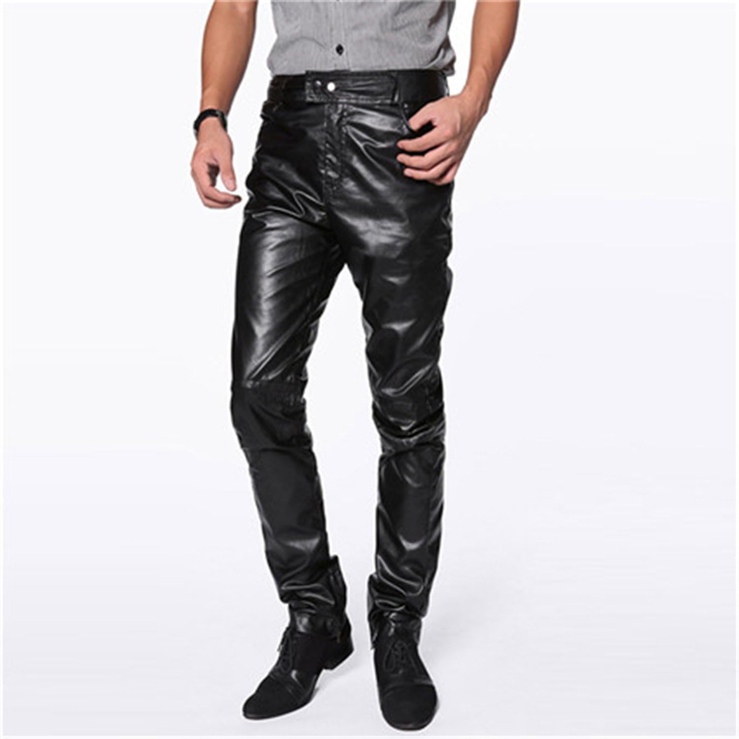Zdddykyou Special Mens Leather Pants Plus Size Mens Bape Leather Pants Imported Mens Stage Wear PU Leather Pants S2248
