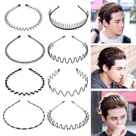 Augoog 8 Pieces Wave Headband Black Multi Style Spring Wave Metal