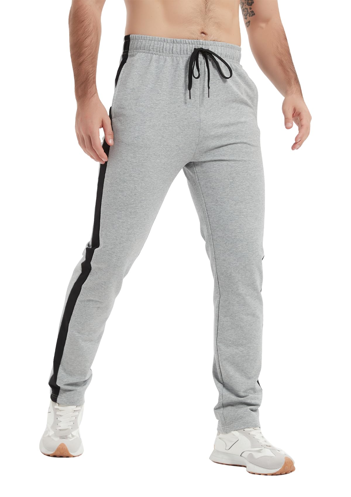 Idtswch 34" Inseam Men's Tall Striped Sweatpants Workout Joggers Pants with Pockets Image