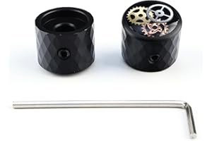 OVSAL 2Pcs Aluminum Alloy Electric Bass Guitar Knobs Speed Control 6.1mm（15/64"） Potentiometer Shaft Dome Metal Volume Tone Knobs for Electric Bass Guitar Replacement Parts (Black，Gear Top)
