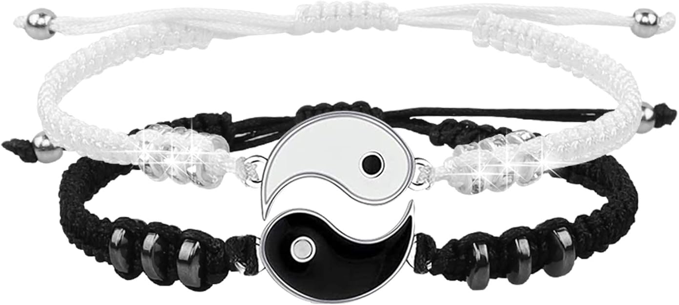 2 Matching Yin Yang Adjustable Cord Bracelet for Friendship