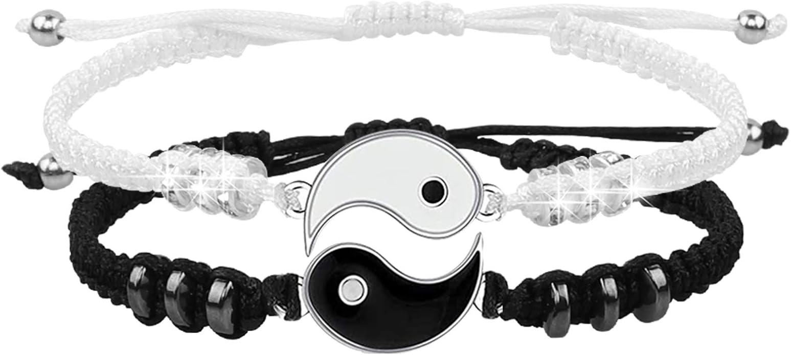 2 Matching Yin Yang Adjustable Cord Bracelet for Friendship