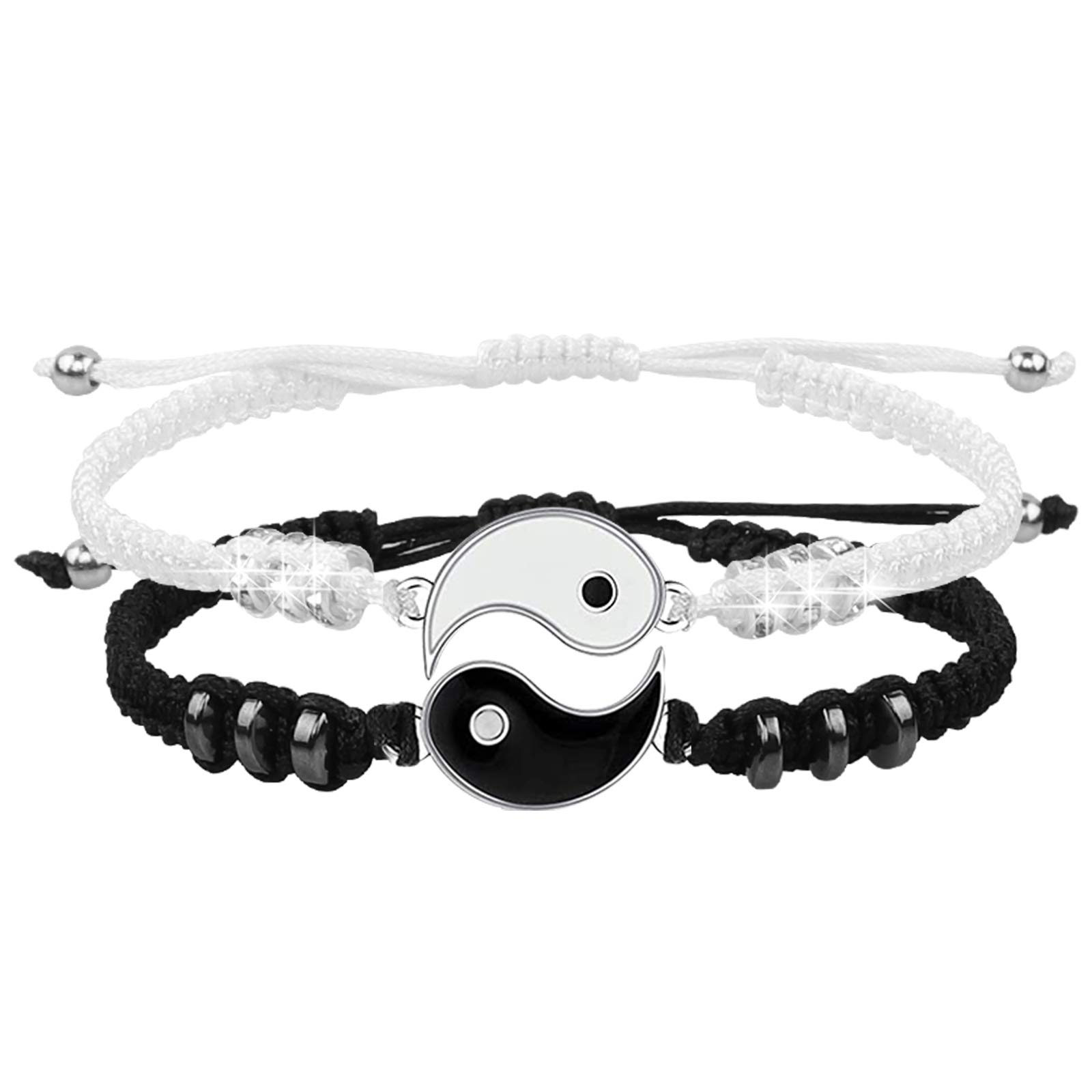 HLenyoy 2 Matching Yin Yang Adjustable Cord Bracelet for Friendship Relationship Boyfriend Girlfriend Best Friend Bracelets handmade Braided Bracelets for Best Friend With Gift Card