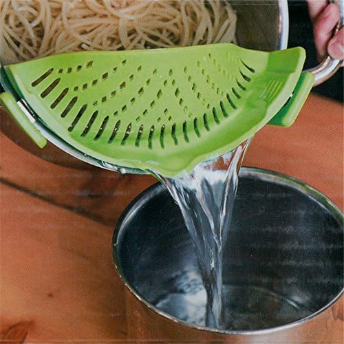 Clip-on Silicone Strainer,Colander &amp; Drainer,Pan Strainer,Pasta, Spaghetti,Ground Beef Grease, Vegetables Strainer, Snap on Bowls,Pots,Pans &amp; Strain (Green)