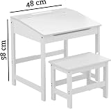 Premier Kids Desk with Stool - Wooden Study Table & Storage White view 3