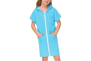 BesserBay Unisex Kids Zip Up Terry Swim Cover Up Cozy Hooded Bathrobe with Pockets 3-14 Years