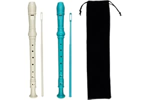 Kasteco 2 Pack German Style 8 Hole-3 Piece Descant Soprano Recorders with Cleaning Rod, Black Storage Bag, ABS Material (Ivory White and Green)