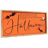 pechpell Large Halloween Wall Art Framed With 3d Bats, Spooky Wall Decor | 23.6