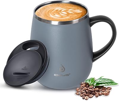 Ideus 470ml Double Wall Stainless Steel Coffee Mug Gray 16oz