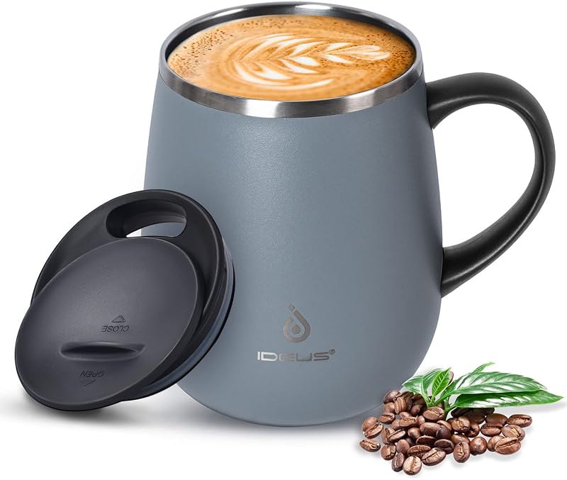 Ideus 470ml Double Wall Stainless Steel Coffee Mug Gray 16oz