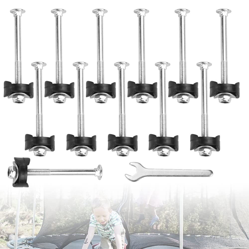AFASOES 12 Pcs Trampoline Screws Galvanized Steel Trampoline Enclosure Pole Gap Spacers Fixing Trampolines Accessories Trampolines Stability Tool Set With Wrench for Fixed Trampolin, 77mm