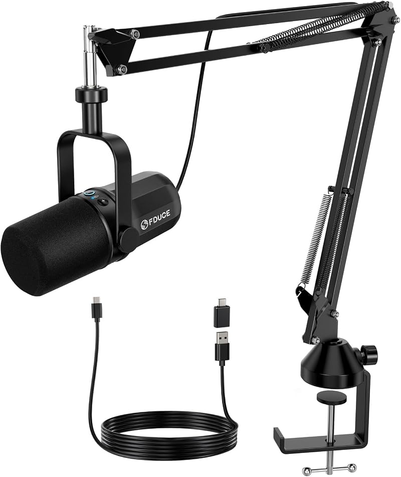 FDUCE SL40+ Dynamic USB/XLR Podcast Microphone Kit with Boom Arm