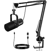 FDUCE SL40+ Podcast Microphone, USB/XLR Dynamic Mic Kit with Boom Arm | All Metal Studio Microphone for PC with Voice Isolation, Mute, Headphone Jack, Gain Control, Streaming, Gaming, Recording