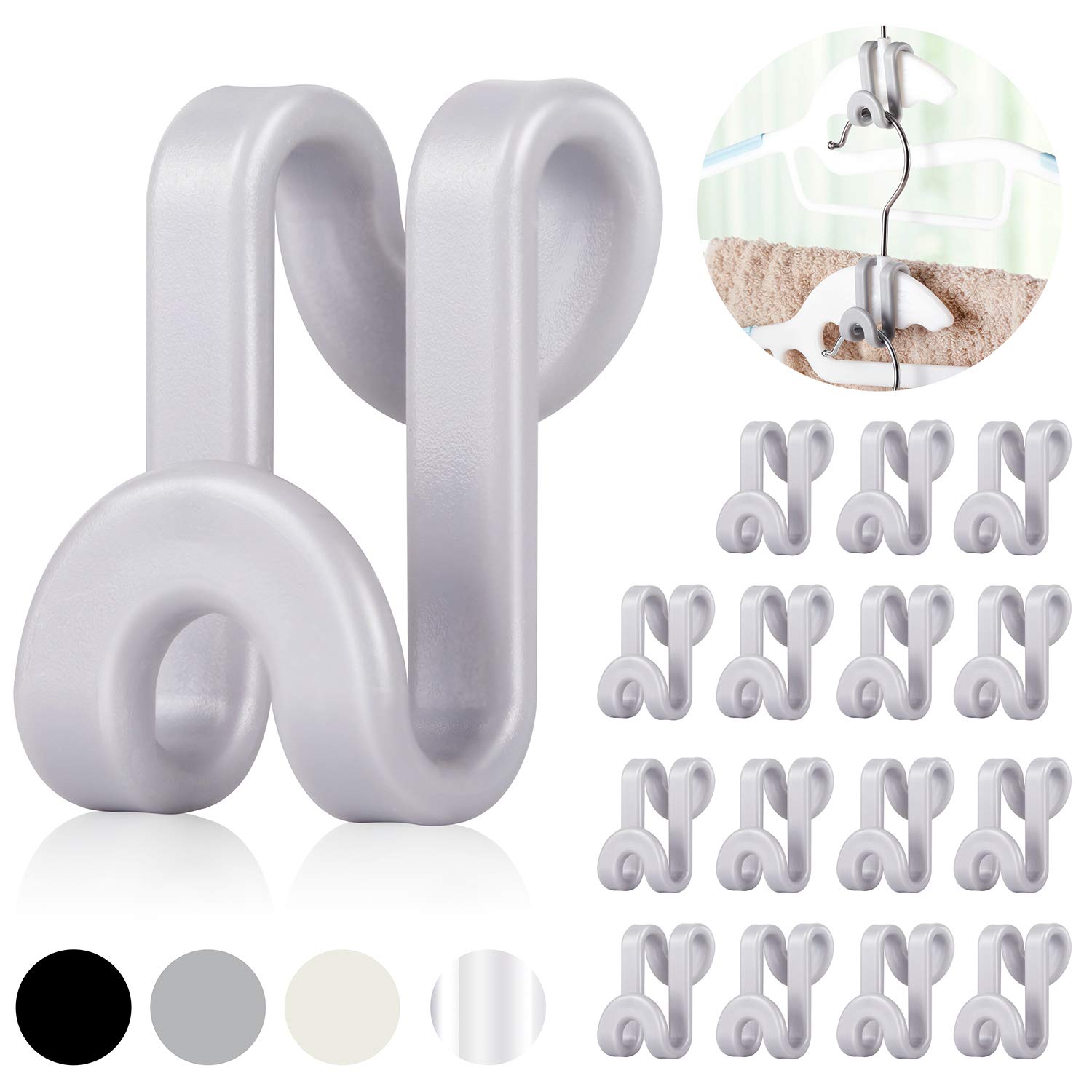 Mlici 70pc Plastic Connector Hooks Clothes Hanger, Grey Cascading Clothes Hangers for Heavy Duty Space Saving Cascading Connection Hooks for Clothes Closet