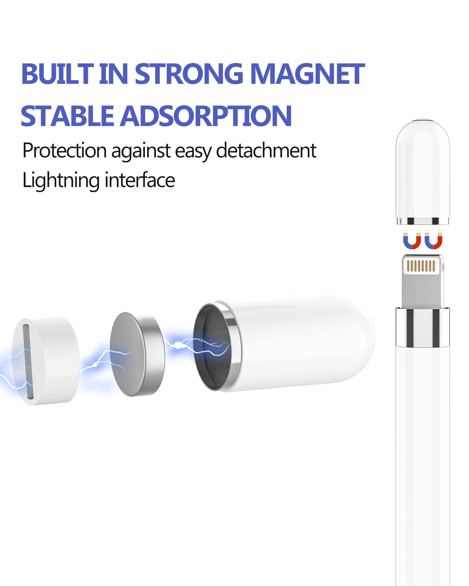 HOYULLI Apple Pencil Cap(4 Pack) Top Magnetic Adapter 1st Generation Caps Accessories First Gen Stylus Pen Replacement Accessory Compatible for IPad 6 7 8 9 10th,12.9 Inch IPad Pro 1 10th, 10.5 Inch