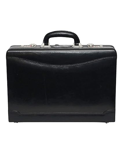 Leather Briefcase for Men | Hifly Black Leather Expandable Stitched Over Style Briefcase Bag Cum Office File Bag with 3 Digit Combo Locking Features & Inner Mesh Pocket for Office Use